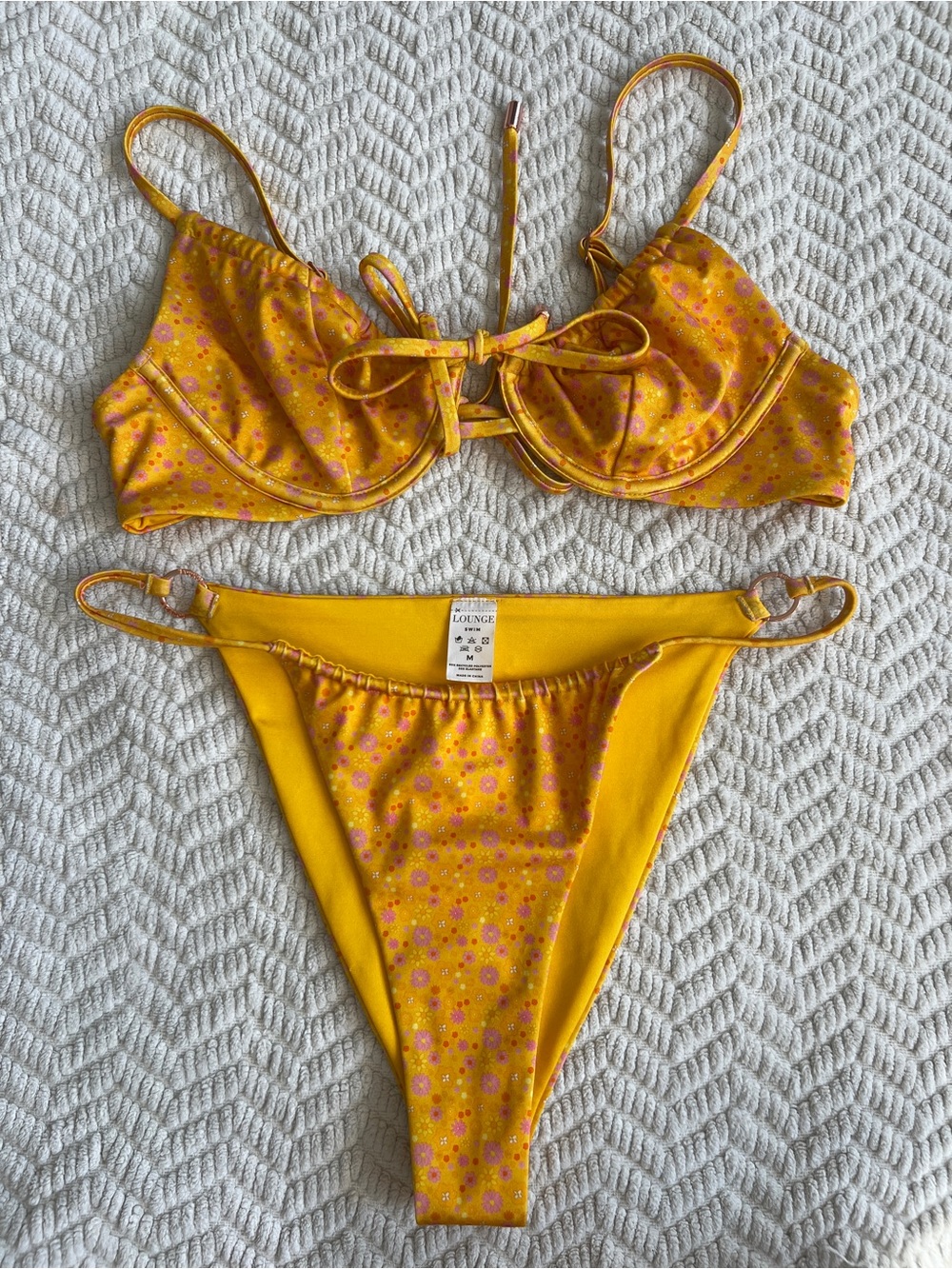 Yellow Floral Underwire Bikini Set - Yellow